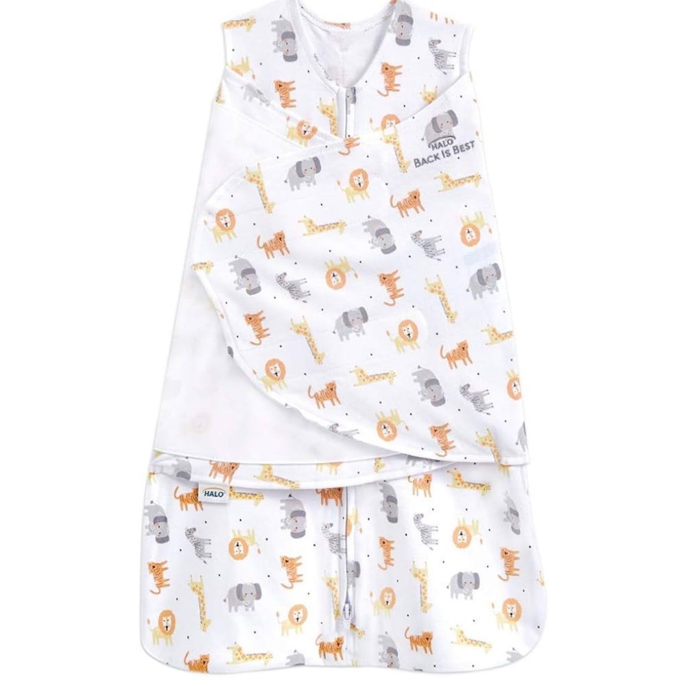 Halo Sleep Sack - White with Safari Animal Print
